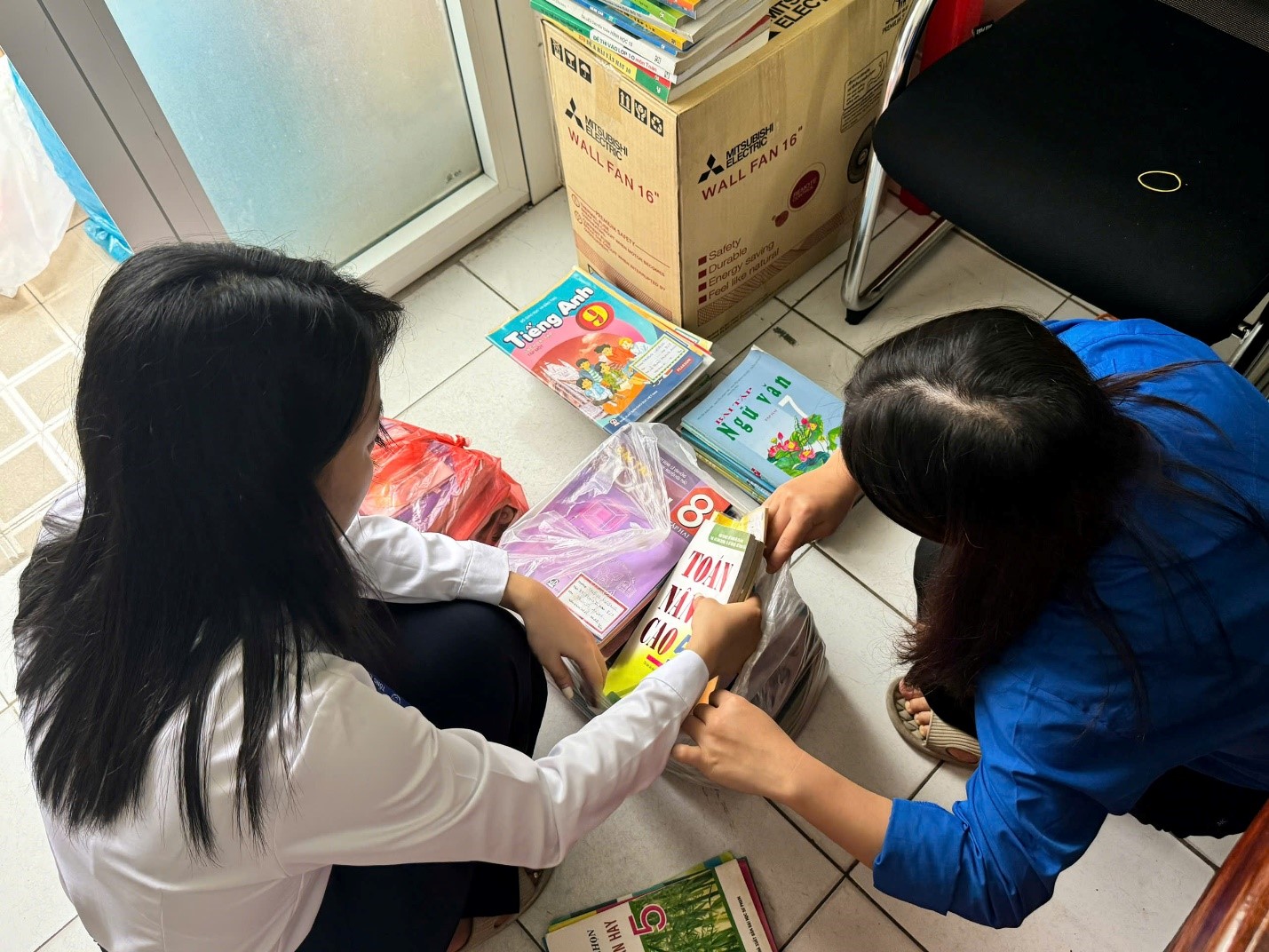 Chi đoàn TT KTHK Đà Nẵng phân loại các loại sách giáo khoa theo các lớp học