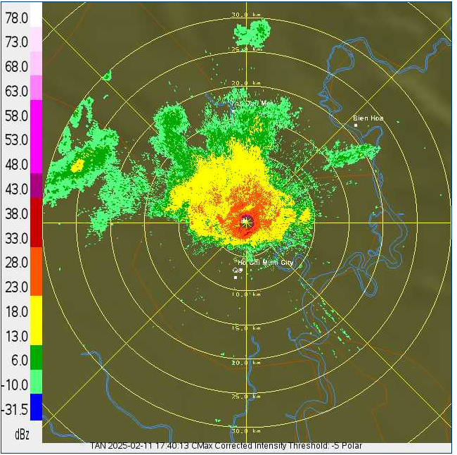 Ảnh radar Cmax bán kính 30km ngày 11/2/2025 lúc 1740Z